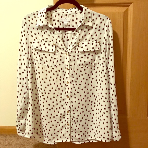 Charter Club Tops - Charter Club Polka Dot Chiffon Roll-Tab